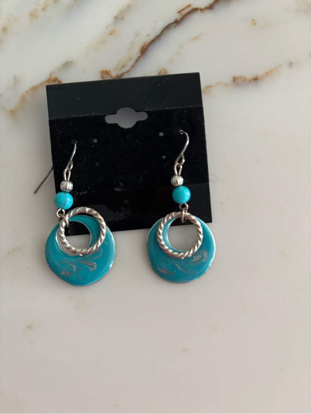 Turquoise Blue Dangle Earrings with Silver Accent - Women's Jewelry